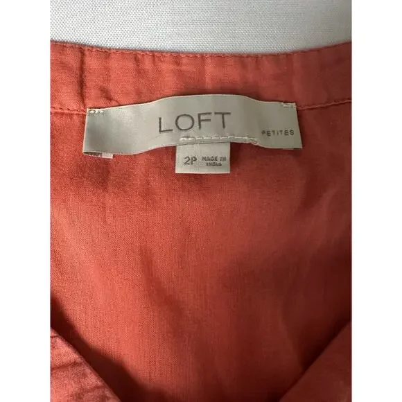 LOFT Ann Taylor Dress Women 2P Mini, Eyelet, Embroidered Peach Coral Lined - Picture 9 of 14